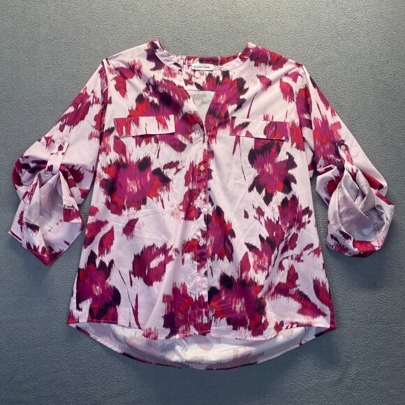 Calvin Klein Women Top Size XL Long Sleeved Roll Tab Blouse,Buttons Front - Picture 12 of 12